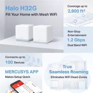 MERCUSYS Halo H32G AC1200 Whole Home Mesh Wi-Fi System 2-Pack – Dual-Band 1.2 Gbps, Covers 2,800 ft², Connects 100 Devices, Seamless Roaming, Full App Control