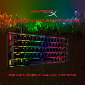HyperX Alloy Origins 65 – Mechanical Gaming Keyboard – Compact 65% Form Factor – Linear Red Switch – Double Shot PBT Keycaps – RGB LED Backlit – NGENUITY Software Compatible | BLACK 4P5D6AX#ACB