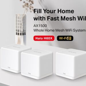 MERCUSYS Halo H60X AX1500 Whole Home Mesh Wi-Fi System 3-Pack – Dual-Band 1500 Mbps, Covers 6,000 ft², Connects 100+ Devices, Seamless Roaming, Full Gigabit Ports