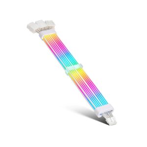 ASIAHORSE 16AWG GPU 12-Pin to 4-Pin 1-to-3 ARGB Strimmer – White | 54 LEDs Dual Module | 16AWG Silver-Plated Wires