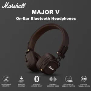 Marshall MAJOR V On-Ear Bluetooth Headphones With 100+ Hours Playtime, Wireless & USB-C Charging, Customisable M-Button, Bluetooth 5.3 LE Audio, 40mm Drivers | BROWN 