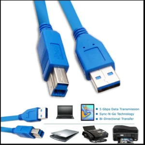 USB 3.0 Printer/Device Cable, 3 meters , Blue, Type A to Type B Male, SuperSpeed 5Gbps, Sync-N-Go, High Power Output, Gold-Plated Connectors, Universal Compatibility