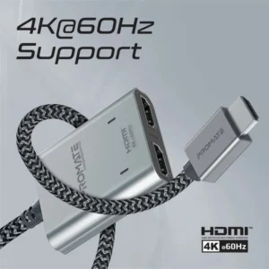 PROMATE 4K@60Hz HDMI® Splitter Cable with Dual Ports, USB-C Input, 1m Cable Length, for High-Definition Simultaneous Display on Two Screens | MEDIASPLIT-H2