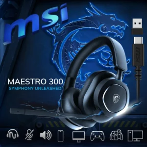 MSI  MAESTRO 300 Nahimic Gaming Headset ; 40mm Neodymium Drivers ; Detachable Unidirectional Mic ; Leather Mesh Earpads ; for PC, Mac, PS5/4, Switch, and Mobile using USB-C cable or USB-C to A adapter | BLACK