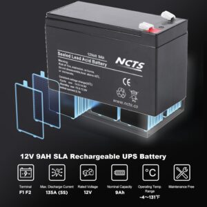 NCTS1290 Battery 12V 9AH SLA Rechargeable Replacement Battery with T2 Terminal for UPS Back Up  , Electric Scooter, Emergency Lighting, Wheel Chair, and More 