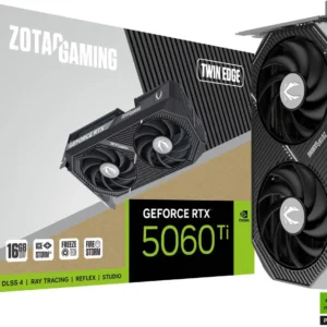 ZOTAC GAMING GeForce RTX 5060 Ti 16GB GDDR7 Twin Edge GPU – PCIe 5.0, DLSS 4, IceStorm 2.0 Cooling, 2572 MHz Boost, Compact Design | Black | 1 YEAR WARRANTY