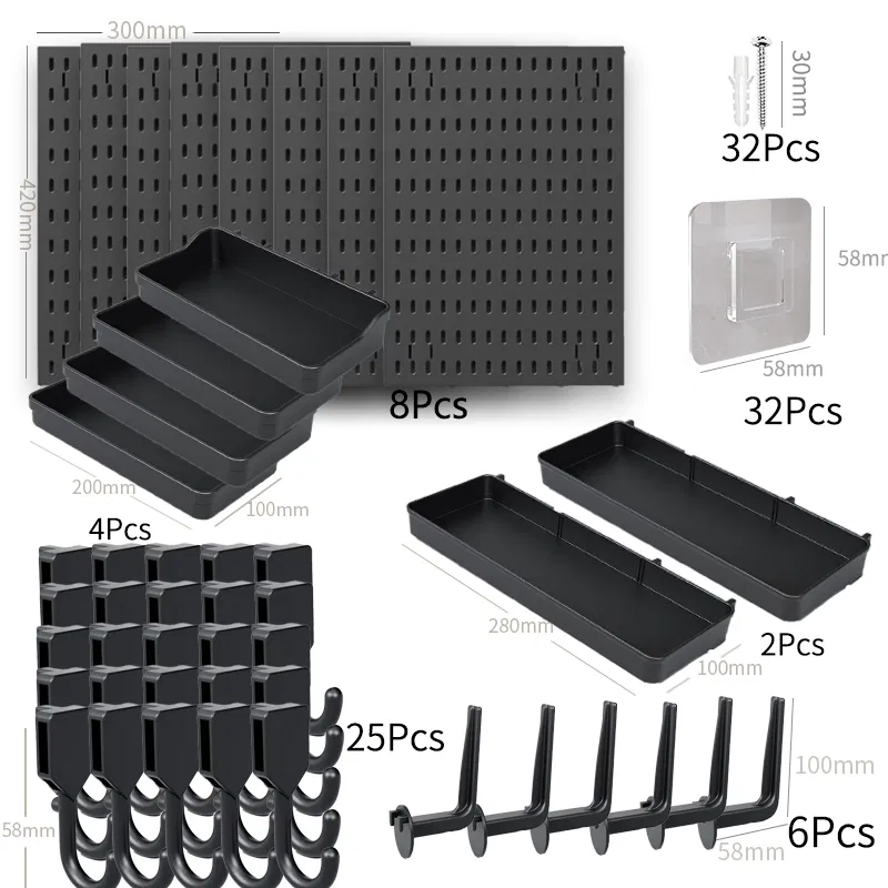 8-Piece Premium Black Pegboard Wall-Mount Storage Set | Includes Mounting Hardware | Customizable Hooks, Bins & Shelves | Modern, Durable Organizer for Home, Office, Studio, or Garage