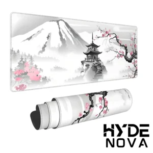 Hyde Nova Japanese Cherry Blossom White Mousepad 90×40 | XXL Gaming Desk Mat | Smooth Precision Fabric | Non-Slip Rubber Base | Water-Resistant, Anti-Fray Edges