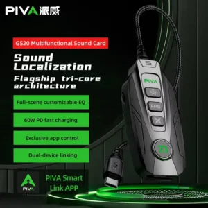 Piva GS20 External Gaming Soundcard 7.1 Surround USB Type-C To 3.5mm Adapter With Plug And Play Driver Free Design, Universal PC Laptop Console Compatible, Compact Portable Audio Upgrade