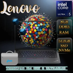 LENOVO ThinkPad E14 Gen 6 Ultraslim PC Intel® Core™ Ultra 5 125U | 8GB DDR5 RAM ; 512GB SSD NVMe® | 14″ WUXGA IPS Display | Intel® Graphics | DOS | Lenovo Laptop Bag Inc. | BLACK