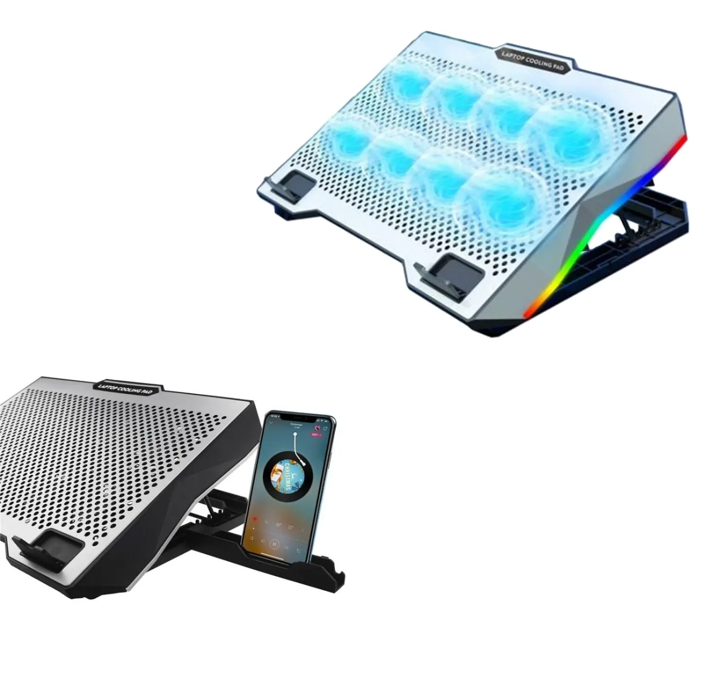 S608 Laptop Cooling Pad with 8 Fans – RGB Backlit, Ultra-Quiet, Adjustable Stand, 17″ Max Support, Silver | 41.9×27.5cm