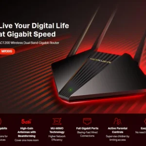 MERCUSYS MR30G AC1200 Dual Band Gigabit WiFi Router – 867 + 300 Mbps, MU-MIMO, Beamforming, Full Gigabit Ports, EasyMesh, IPTV & IPv6 Support, 4x 5dBi Antennas