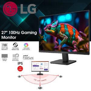 LG 27MR400-B 27-inch FHD (1920 x 1080) Computer Monitor, IPS, AMD FreeSync, 100Hz, 3-Side Borderless Design, Reader Mode, Smart Energy Saving, OnScreen Control, HDMI, D-Sub |  Black