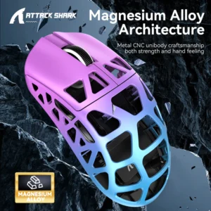 ATTACK SHARK R3 46g Superlight Gaming Mouse – Magnesium Alloy, 8000Hz, Tri-Mode, 26000 DPI, PAW3395 Sensor – Twilight Purple