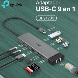 TP-Link UH9120C 9-in-1 USB-C Hub – 4K@60Hz HDMI, Gigabit Ethernet, 100W PD Fast Charging, SD/microSD UHS-I, 5Gbps USB 3.0, Compact Aluminum Alloy Design