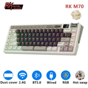 ROYAL KLUDGE RK M70 73-Key Tri-Mode Mechanical Keyboard With Beige Linear Switches, RGB Backlight, Macro Keys, Display, Volume Knob, Hot-Swappable, 6000mAh Battery