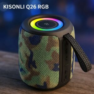 KISONLI Q26 RGB Music Speaker Camouflage | 10W Portable Bluetooth Speaker | 1200mAh Battery | RGB Lighting | Memory Card Support | For Mobile, PC, Outdoor & Karaoke Use