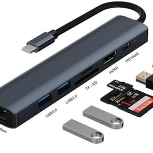 7 in 1 Docking Station, USB C Hub with 3 USB 3.0 Port, 4K HDMI, 1Gbps RJ45 Ethernet, SD/TF Card Reader & 100W PD – Plug and Play, USB Adapter Ethernet for MacBook Pro/Air, Etc