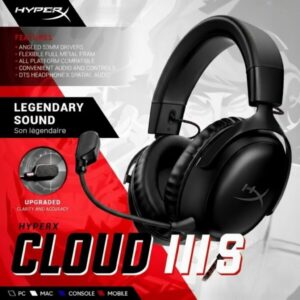 HyperX Cloud III S Black Wireless Gaming Headset – 120Hr Battery, Bluetooth & 2.4GHz, DTS® Spatial Audio, 53mm Angled Drivers, Dual Mic System, Premium Comfort, Multi-Platform Ready