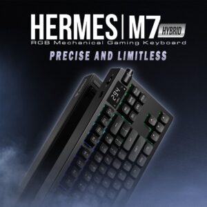 GAMDIAS Hermes M7 Hybrid TKL Mechanical Keyboard – Gamdias RED Switches, RGB Backlit, Digital Display, 2.4GHz/Bluetooth/Wired, 4000mAh Battery, PBT Keycaps, Gasket Design, Volume Knob | BLACK 