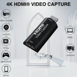 HDMI® Video Capture Device 4K Input To 1080P Output, USB Plug & Play , 8/10/12-bit Deep Color Processing, up to 15 meters of HDMI Cable Input,  Supports OBS, VLC, Android, macOS, Windows