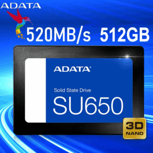 ADATA SU650 512GB SSD With 3D NAND, SATA 6Gb/s, Up To 520MB/s Read, 450MB/s Write, SLC Caching, ECC Support, SSD Toolbox & Cloning Utility Included