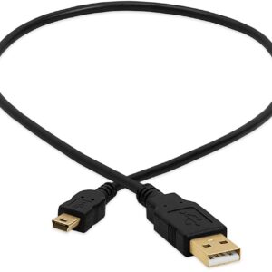 USB 2.0 Cable A to Mini B 5 Pin Male High Speed USB Charger Data Cord Gold-Plated – 1.5 Feet Black