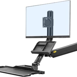 Sit Stand Workstation Wall Mount Height Adjustable Sit-Stand Converter for 22” -32” Screens with Keyboard Tray, VESA 75/100, Load Capacity from 3 – 9 kg