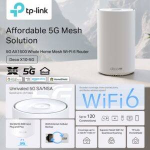 TP-Link Deco X10-4G AX1500 WiFi 6 Mesh Gateway – 4G+ CAT6 Built-in Modem, Dual-Band 1201+300 Mbps, 3× Gigabit Ports, Seamless Roaming, Parental Control, Alexa Support