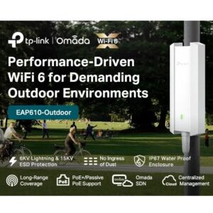 TP-Link EAP610 Outdoor AX1800 WiFi 6 Access Point | Dual-Band 1.8Gbps | IP68 Weatherproof | Omada Mesh | PoE+ | Seamless Roaming | Long-Range Coverage