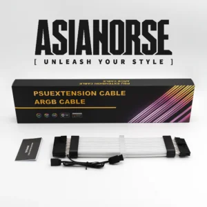 ASIAHORSE 24-Pin ARGB Extension Cable Black – 18AWG Sleeved, Dual LED Module, 60 Addressable LEDs, 5V 3-Pin A-RGB, 260mm Length, ATX PSU Cable for AURA Sync