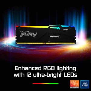 Kingston Fury Beast 32GB (1x 32GB Module) DDR5 Desktop Memory, 6000MT/s Speed, CL36 DIMM 1.35V, Intel XMP 3.0 and AMD EXPO, Infrared Sync Technology, Overclocking Stability | Black KF560C36BBE2A-32