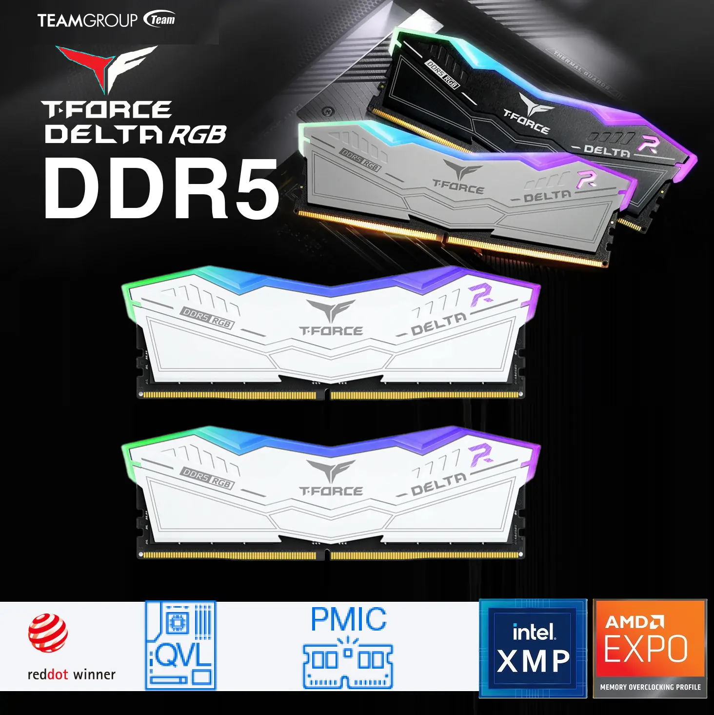 TEAMGROUP T-Force Delta RGB DDR5 Ram 32GB (2x16GB) 6000MHz PC5-48000 CL38 Intel XMP 3.0 & AMD Expo Compatible Desktop Memory Module RAM | WHITE FF4D532G6000HC38ADC01