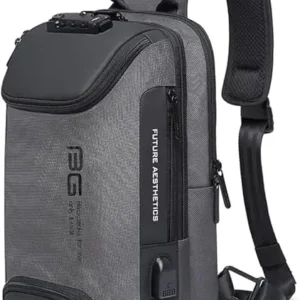 EZ EXP033 SLING BAG: Lightweight Polyester, Anti-Theft Lock, USB Port, Adjustable Strap, Hidden Pockets, Fits 9.7” iPad – Perfect for Travel, Outdoor & Urban Use | GREY-BLACK