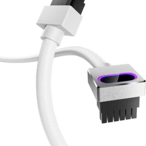 ASIAHORSE Hydrus 16-Pin ARGB GPU B Extension Cable – 700mm, 18AWG, 12V, 30A, 450W Rated Power, Premium PVC Build, Addressable RGB Lighting, White