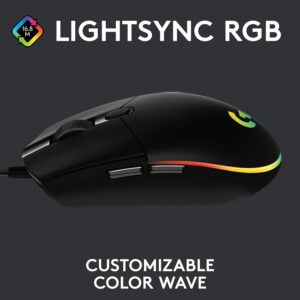 Logitech G102 Light Sync Gaming Wired Mouse RGB Lighting, 6 Programmable Buttons, 8 k dpi Tracking,16.8mn Color, Light Weight – Black
