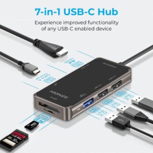 Promate USB-C Hub, 7-in-1 Multi-Port Adapter with 4K HDMI, Sync Charge USB-C Port, TF/SD Card Slot, 3 USB Ports and 5Gbps Data Transfer for MacBook Pro, MacBook Air, Chromebook, PrimeHub-Lite