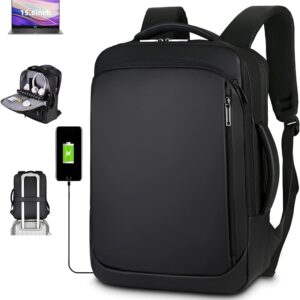 Multifunctional Travel Laptop Backpack – Casual Business Design – Charging USB Port – Anti-theft Pocket – Organized Compartments – Waterproof  – Heavy Duty – Holds up to 15.6″ Laptops – Flight Approved Carry On Backpack – Black