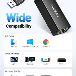 UGREEN USB 3.0 to Gigabit Ethernet Adapter – 1000Mbps LAN, Plug & Play, Driver-Free, Compatible with Nintendo Switch, MacBook, Windows, Linux, and More