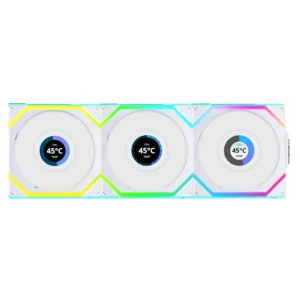 Lian Li UNI Fan SL LCD Wireless 120mm ARGB Fan – Triple Pack – 1.6″ LCD – 2.4 GHz Wireless Signal for RGB & Fan Control – Daisy-Chain Design – Controller Included and Required – White (12SLLCD1W3W)