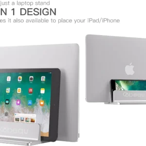 N17-2 Dual-Slot Vertical Laptop Stand – Aluminum + Silicone, Adjustable Width, Space-Saving Design, Compatible with All Laptops/Tablets