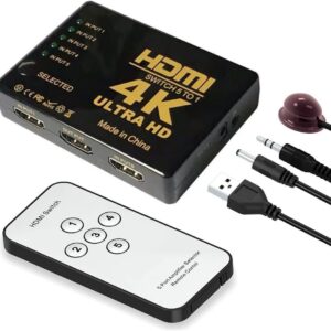 HDMI SWITCH 5 PORTS 4K ULTRA HD 5 TO 1 WITH REMOTE CONTROL