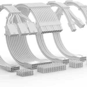 ASIAHORSE 16AWG PCIe 5.0 4KIT to 3-End 180° GPU Extension Cable – 300mm, Alloy Copper Gold-Plated Terminals, Compatible with RTX 3090Ti, 40 & 50 Series (Snow White)