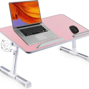 Laptop Stand D1-S 14”-17” | Adjustable Height & Angle | MDF + Aluminum Foldable Table with Wrist Pad – Pink (52x30cm)