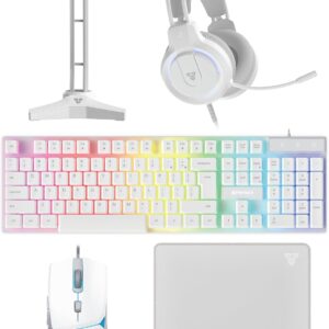 Fantech P51 5 in 1 WHITE Power Bundle : Flash HQ53 Headset , Tower II AC304 Headset Stand , Shikari K515 Gaming Keyboard , Vigil MP356 Mousepad , Crypto VX7 Gaming Mouse 