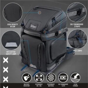 Sklon Ski Boot Bag Backpack – 65L Slate/Indigo, Expandable, Soft Shell Travel Bag, Unisex Adult, Polyester Nylon