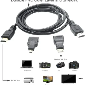 3-in-1 High Speed HDMI to Mini/Micro HDMI Gold-Plated Adapter Converter 1.5 meters Cable Kit Compatible with HDTV/Tablet/PC/Computer/Xbox 360/PS4/PS3/1080P Mobile Camera/DV Home Theater 