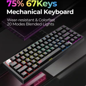 Havit KB874L 75% Compact Blended Light Red Switch Mechanical Keyboard With 67 Keys, 20 Lighting Modes, All Keys Roll-Over, USB Interface, 50M Key Life & Durable Dual-Color Molding | BLACK