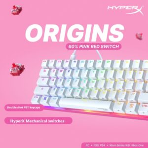HyperX Alloy Origins 60 – Mechanical Gaming Keyboard – Ultra Compact 60% Form Factor – Linear Red Switch – Double Shot PBT Keycaps – RGB LED Backlit – NGENUITY Software Compatible – Pink