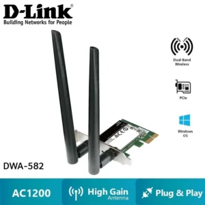D-Link DWA-582 Wireless AC1200 Dual Band PCIe Adapter – High-Speed 802.11ac, Dual 2.4/5 GHz, Secure WPA/WPA2, Dual External Antennas, Low-Latency, PCI Express Slot Compatibility